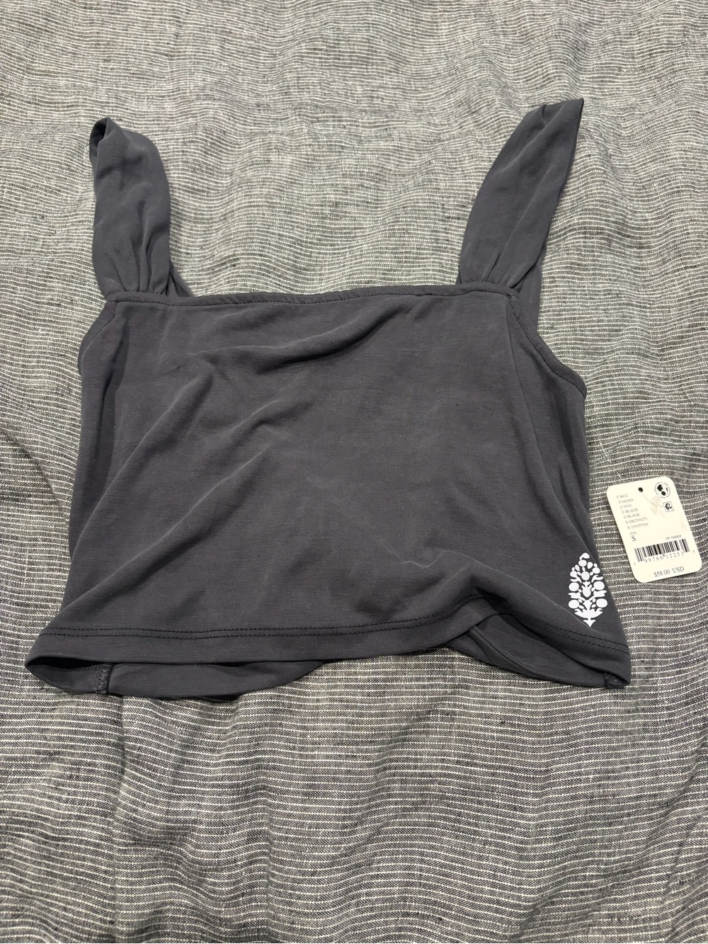 Free People Black Square Neck Cropped Tank with Twist Hem